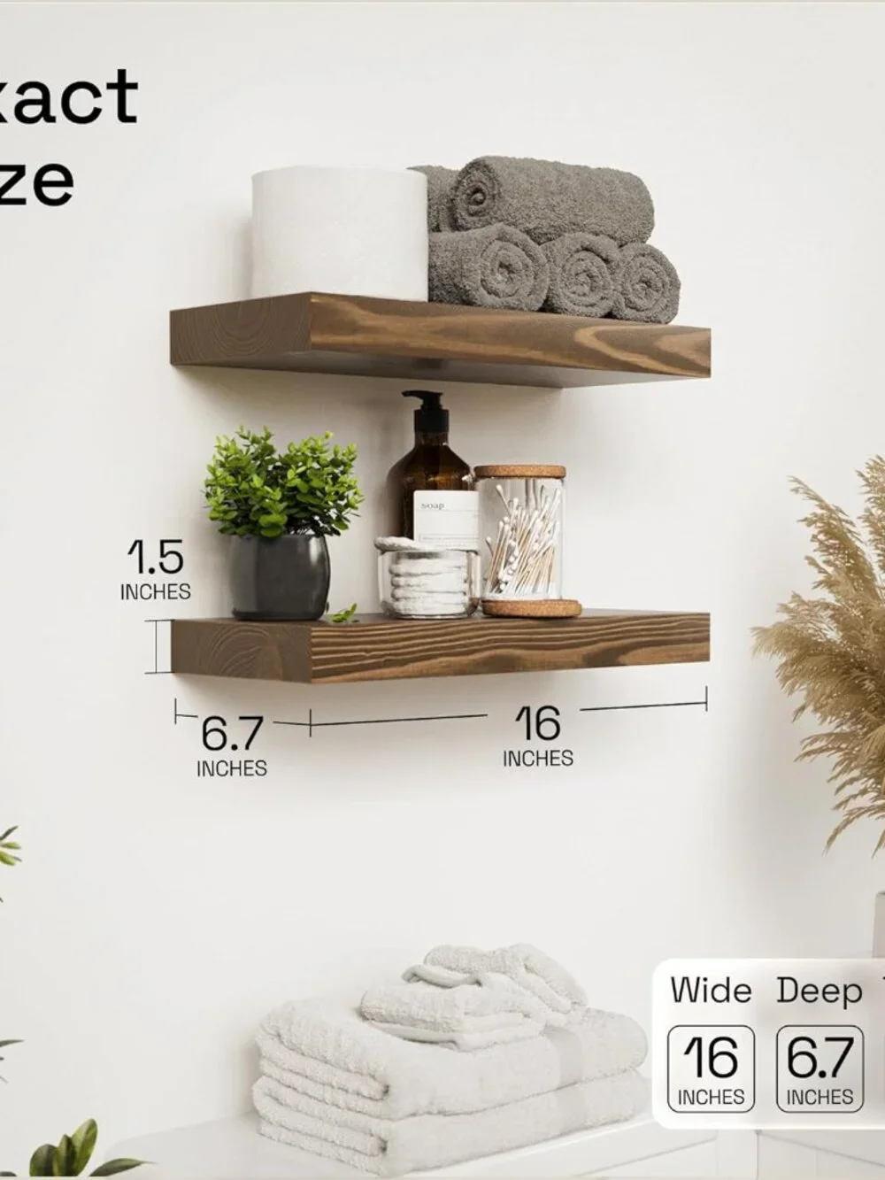 Elegant 16'' Walnut Floating Shelves - Set of 2 for Bathroom and Kitchen